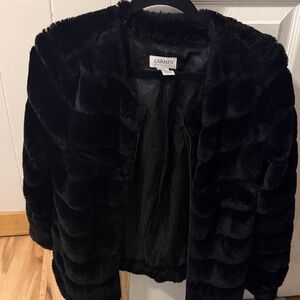 Carmen Marc Valvo Black Faux Fur Teddy Jacket